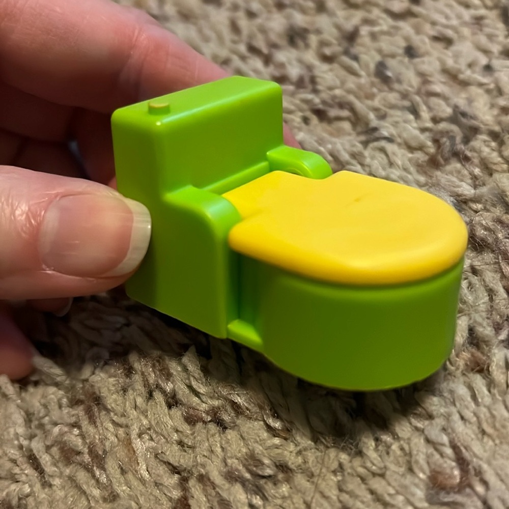 Vintage Fisher-Price little people play family, green and yellow toilet.